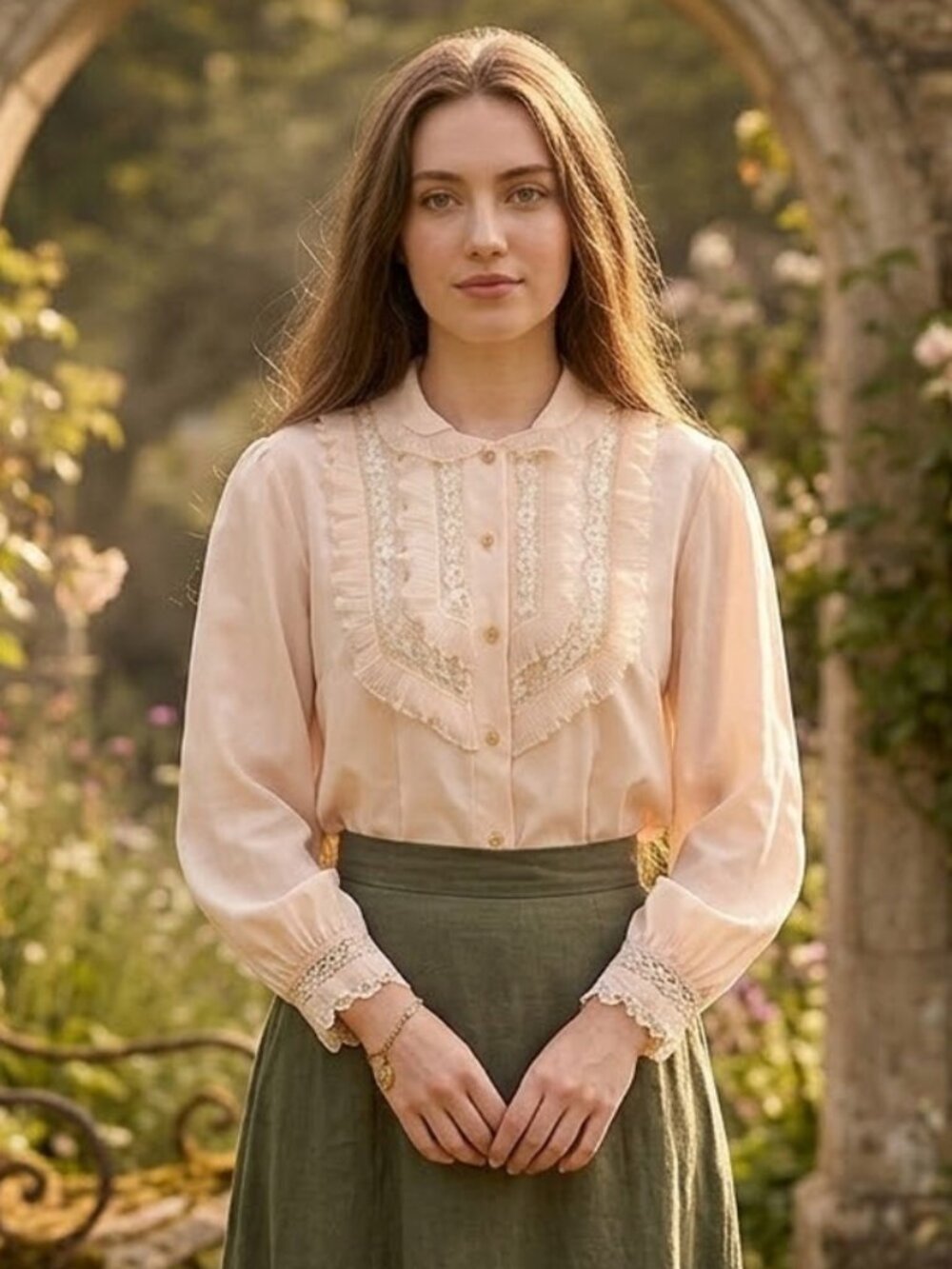 Vintage 60s Pink Lace Trim Blouse Lee Mar of California Size M-L